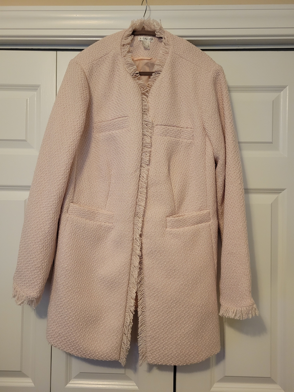 VENUS Pale Pink Bouclé Fringe Open-Front Jacket